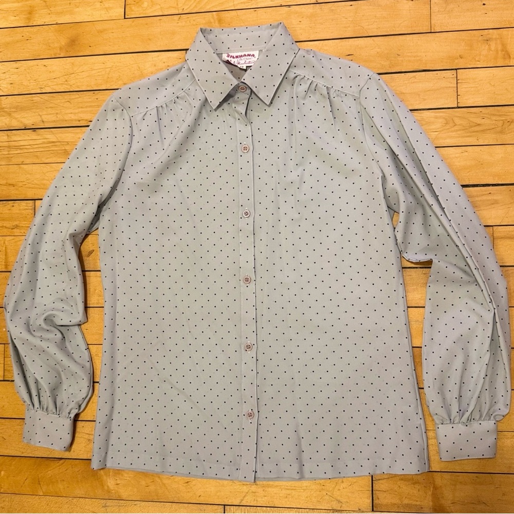 Vintage 70s Silkhana by Lady Manhattan Long Sleeve Polka Dot Blouse Size 12